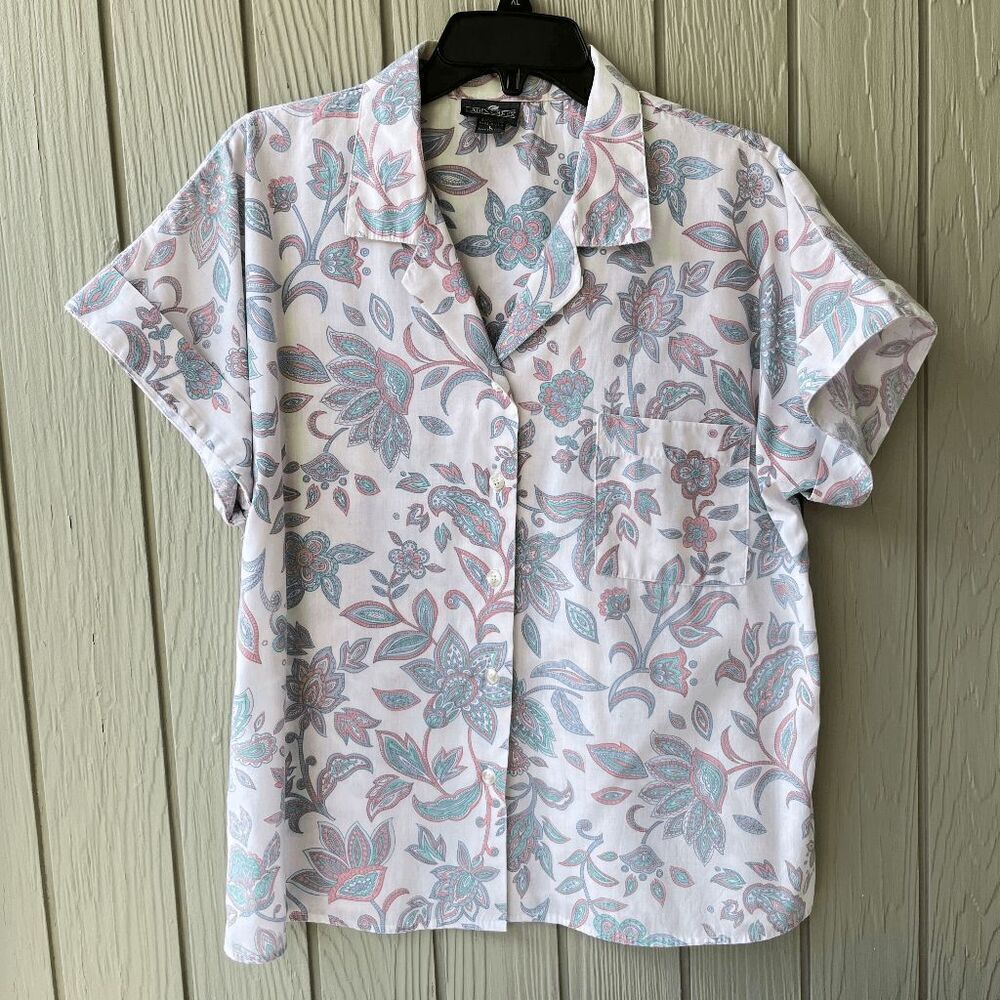 Vintage Cabin Creek Floral Button-Up Blouse L – Pastel Paisley, 90s Cottagecore